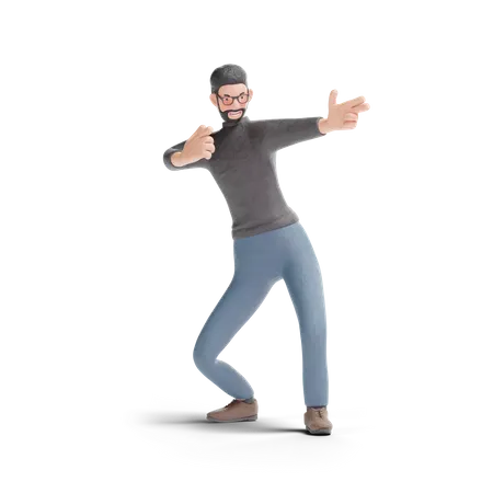 Hipster man pointing fingger gesture  3D Illustration