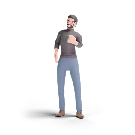 Hipster man pointing fingger gesture  3D Illustration