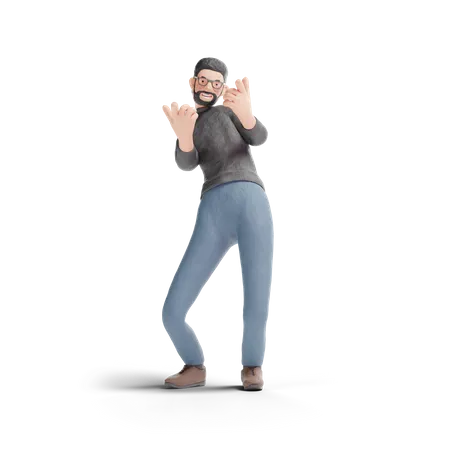 Hipster man pointing fingger gesture  3D Illustration