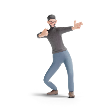 Hipster man pointing fingger gesture 3D Illustration