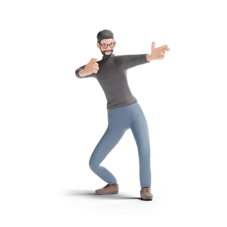 Hipster Man Pointing Fingger Gesture In Transparent Background 3 D Illustration 3D Illustration