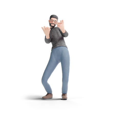 Hipster man pointing fingger gesture 3D Illustration