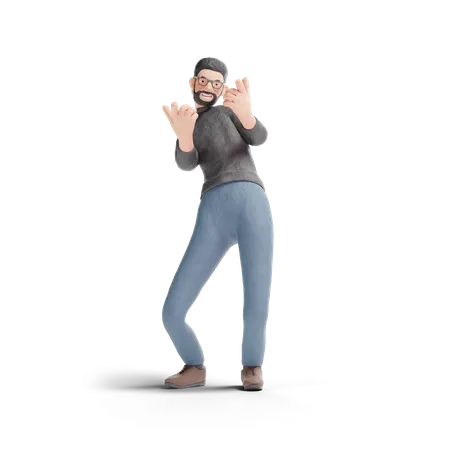 Hipster Man Pointing Fingger Gesture In Transparent Background 3 D Illustration 3D Illustration