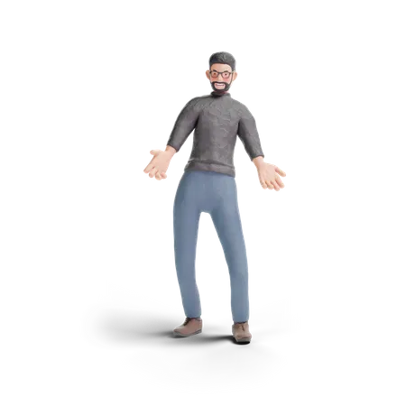 Hipster man standing with open arm  3D Illustration