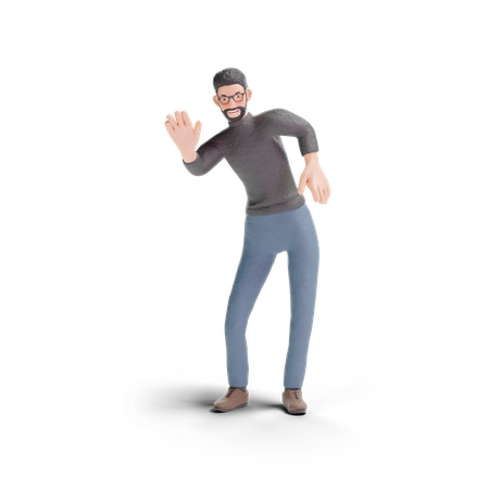 Hipster man waving gesture 3D Illustration