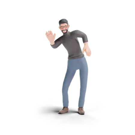 Hipster man waving gesture 3D Illustration