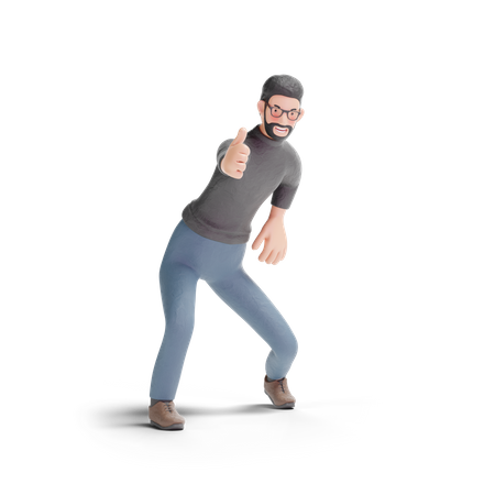 Hipster man with thumbs up gesture 3D Illustration