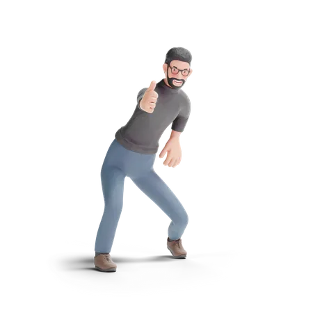 Hipster Man With Thumbs Up Gesture In Transparent Background 3 D Illustration 3D Illustration