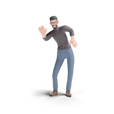 Hipster-Mann winkt  3D Illustration