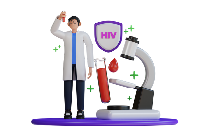 HIV Test Tubes and Research 3D Illustration