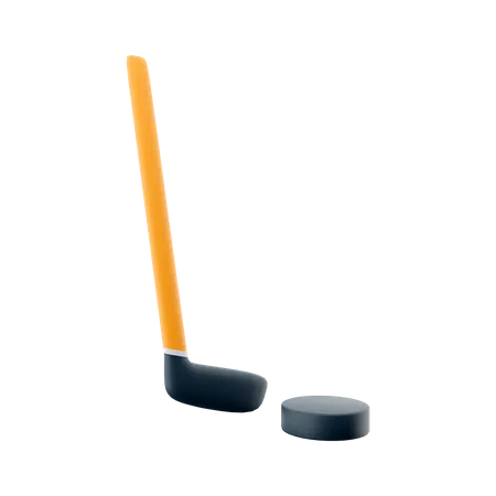 3 D Rendering Hockey Stick And Puck Icon 3 D Render Team Play On Ice On Skates With A Small Ball Or Puck Hit By A Stick Icon 3D Icon