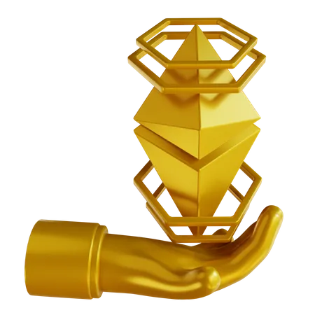 3 D Illustrationen Goldene Hand Und Ethereum Logo 3D Icon