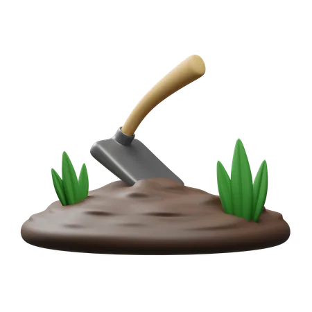 Hoe and soil  3D Icon