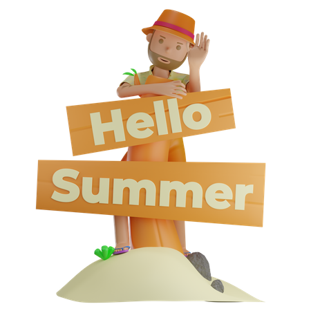 Hola letrero de verano  3D Illustration