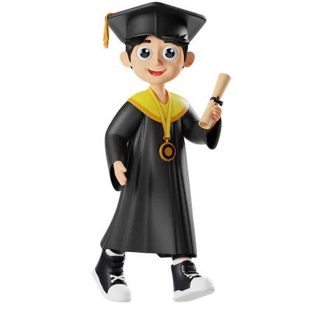 Holding A Diploma And Wearing A Medal  3D Illustration