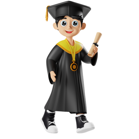 Holding A Diploma And Wearing A Medal  3D Illustration