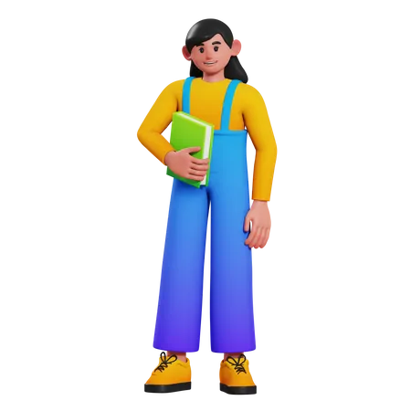 Holding Book Girl  3D Illustration