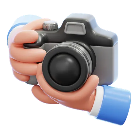 A Hand Holding A Camera With A Lens Perfect For Photography Videography Travel Technology And Creative Content Capturing Moments Creating Visual Content And Showcasing Photographic Equipment 3D Icon