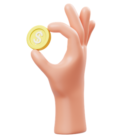 Holding Coin Hand Gesture 3D Icon