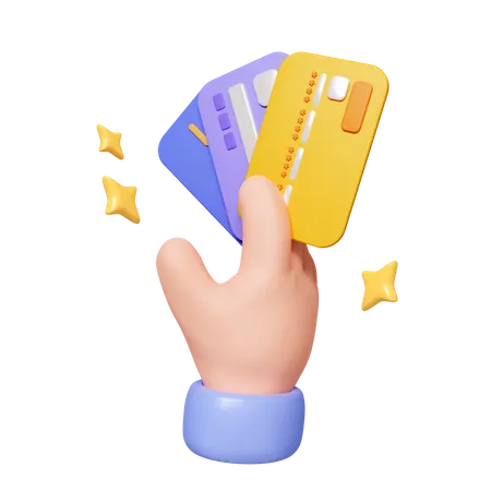 3 D Handhold Three Different Credit Cards Card Payment Credit Card Accept Cashless Society Concept 3 D Rendering Illustration Clipping Path Of Each Element Included 3D Icon
