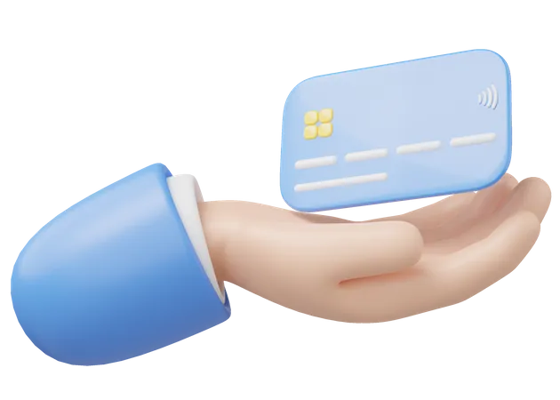 3 D Hand Hold Credit Card And Float Isolated On Transparent Online Store Debit Cards Accept Withdraw Money Easy Shopping Cashless Society Concept 3 D Render Cartoon Icon Smooth 3D Icon
