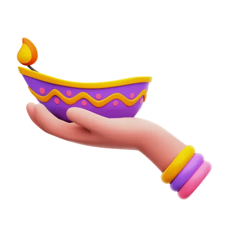 Holding Diwali Candle  3D Icon