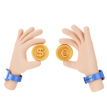 Holding Dollar and Euro Coins  3D Illustration