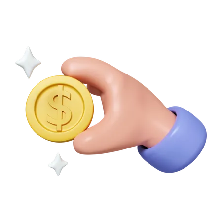 3 D Money Coin Holding For Loan On White Background Holding Money Saving In Business Hand Concept Online Payment And Payment 3 D Rendering Illustration Clipping Path Of Each Element Included 3D Icon