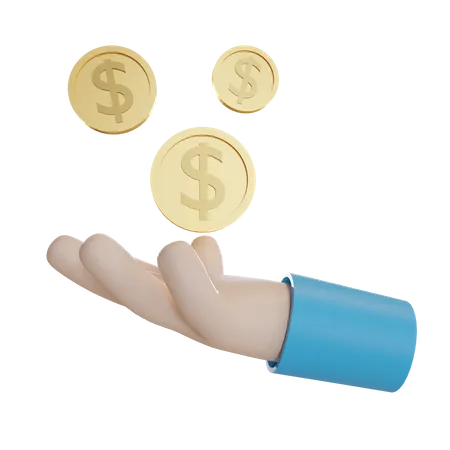 Holding Dollar Coins  3D Illustration