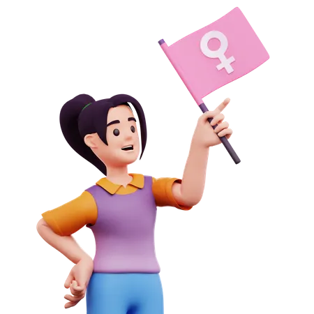 Holding Female Flag  3D Icon