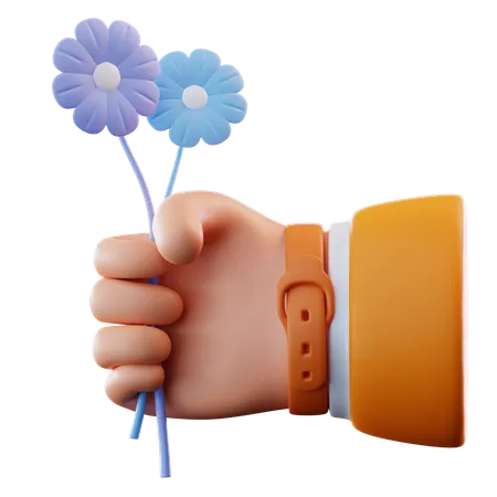3 D Illustration Holding Flowers 3D Icon