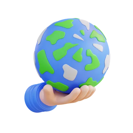 3 D Illustration Hand Holding Globe Globe 3D Icon