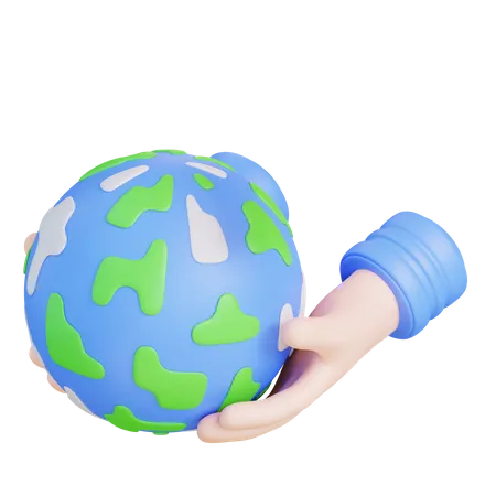 3 D Illustration Hand Holding Globe 3D Icon