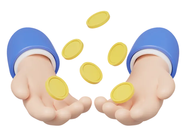 3 D Gold Coin Float In Hand Isolated On Transparent Business Man Hold Money Icon Mobile Banking Service Cashback Refund Loan Concept Saving Money Wealth Cartoon Icon Smooth 3 D Rendering 3D Icon
