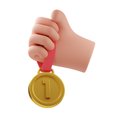 Holding gold medal  3D Illustration