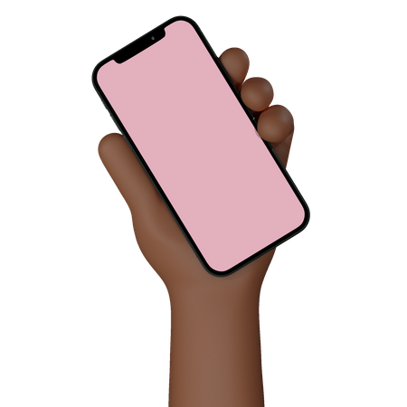 Holding hand showing black mobile phone with blank screen 3D Illustration