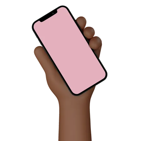 Holding hand showing black mobile phone with blank screen 3D Illustration