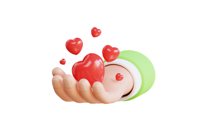 Holding Hearts  3D Illustration