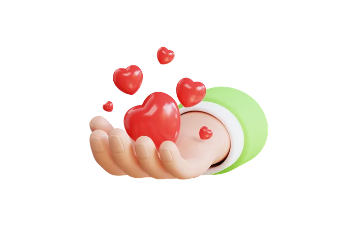 Holding Hearts  3D Illustration