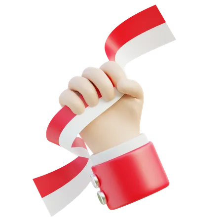 A 3 D Rendered Image Of A Clenched Fist Emerging From A Red Sleeve Gripping A Flowing Ribbon Of The Indonesian Flag 3D Icon