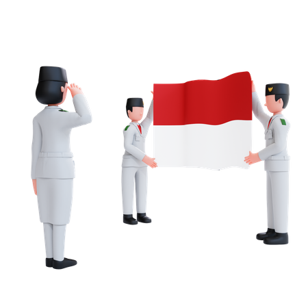 Holding Indonesian Flag and celebrating Independence Day  3D Illustration