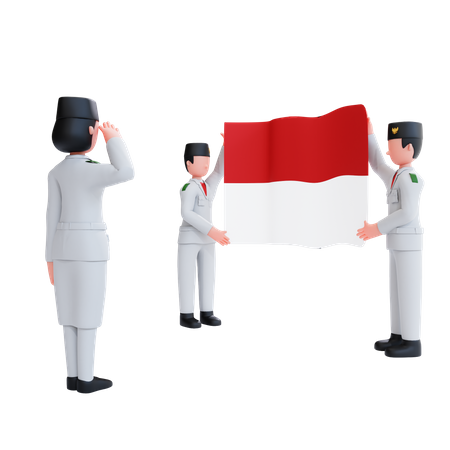 Holding Indonesian Flag and celebrating Independence Day 3D Illustration