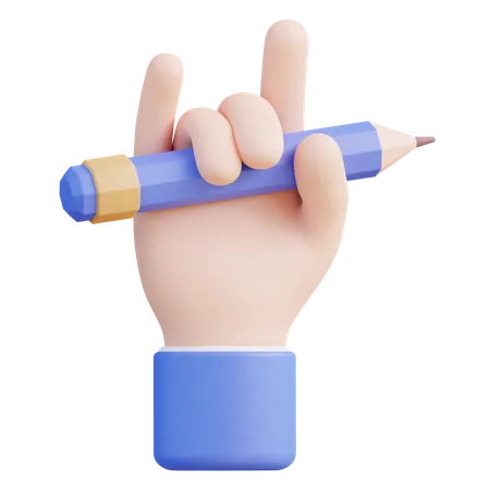 3 D Illustration Of A Hand Holding A Pencil 3D Icon