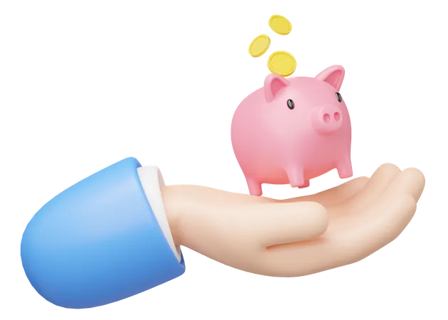 3 D Piggy Bank Float In Hand Isolated On Transparent Business Man Hold Pink Money Box Icon Mobile Banking Service Cashback Refund Loan Concept Saving Money Wealth Cartoon Icon Smooth 3 D Render 3D Icon
