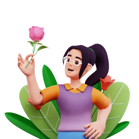 Holding Rose Flower  3D Icon