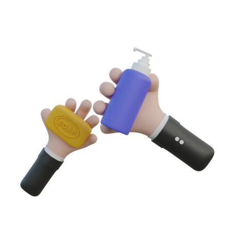 Holding Soap And Soap Bottle  3D Illustration