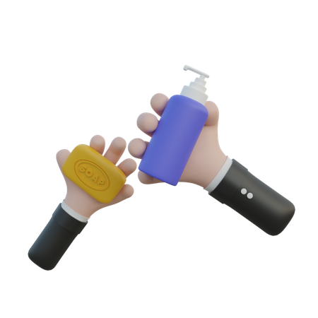Holding Soap And Soap Bottle 3D Illustration