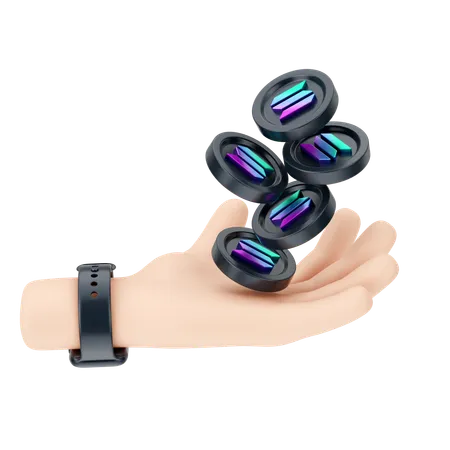 Holding Solana Coins  3D Icon