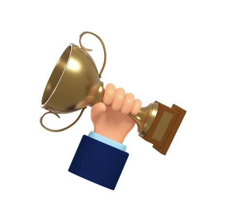 Holding Winning Trophy  3D Illustration