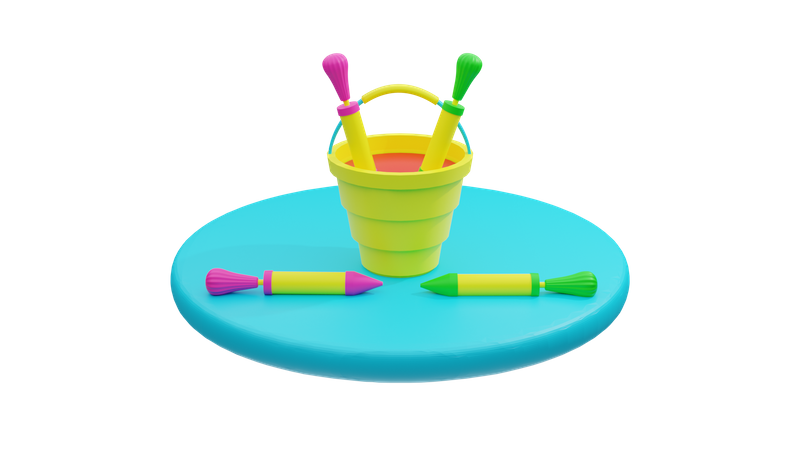 Holi bucket with water gun  3D Icon